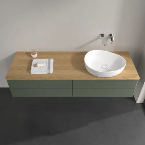 Bild von VILLEROY BOCH Antao Waschbeckenunterschrank, mit Beleuchtung, 4 Auszüge, 1600 x 360 x 500 mm, Front mit Struktur, Leaf Green Matt Lacquer / Honey Oak #L27111HL