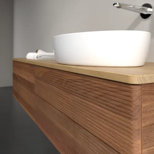 Bild von VILLEROY BOCH Antao Waschbeckenunterschrank, mit Beleuchtung, 4 Auszüge, 1600 x 360 x 500 mm, Front mit Struktur, Warm Walnut / Honey Oak #L27111HM