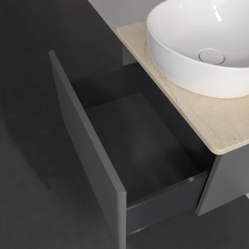 Bild von VILLEROY BOCH Antao Waschbeckenunterschrank, mit Beleuchtung, 1 Auszug, 600 x 360 x 500 mm, Front ohne Struktur, Anthracite Matt Lacquer / Botticino #L29013GK