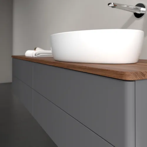 Bild von VILLEROY BOCH Antao Waschbeckenunterschrank, mit Beleuchtung, 4 Auszüge, 1600 x 360 x 500 mm, Front ohne Struktur, Anthracite Matt Lacquer / Warm Walnut #L27012GK