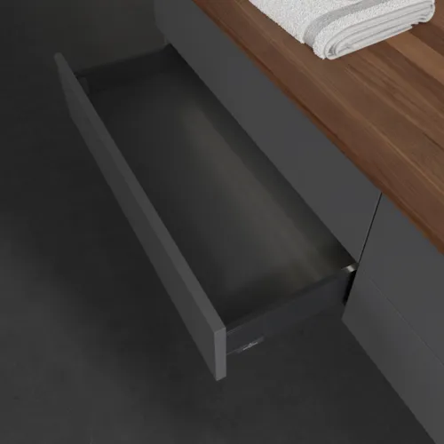 Bild von VILLEROY BOCH Antao Waschbeckenunterschrank, mit Beleuchtung, 4 Auszüge, 1600 x 360 x 500 mm, Front ohne Struktur, Anthracite Matt Lacquer / Warm Walnut #L27012GK
