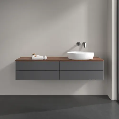 Bild von VILLEROY BOCH Antao Waschbeckenunterschrank, mit Beleuchtung, 4 Auszüge, 1600 x 360 x 500 mm, Front ohne Struktur, Anthracite Matt Lacquer / Warm Walnut #L27012GK
