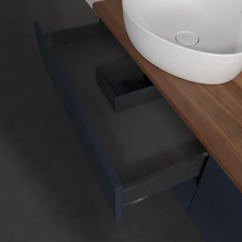 Bild von VILLEROY BOCH Antao Waschbeckenunterschrank, mit Beleuchtung, 4 Auszüge, 1600 x 360 x 500 mm, Front ohne Struktur, Midnight Blue Matt Lacquer / Warm Walnut #L28052HG