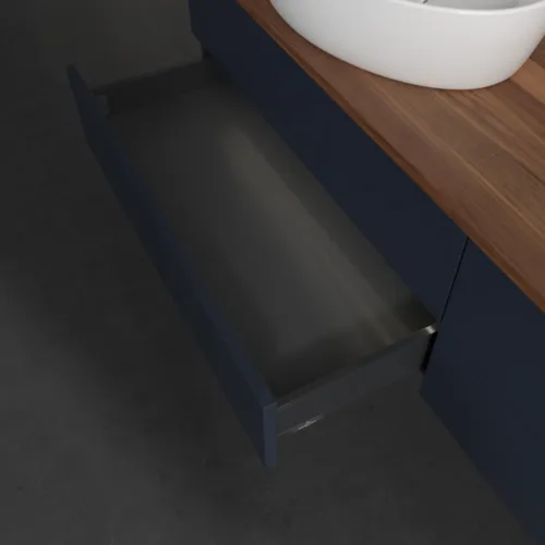 Bild von VILLEROY BOCH Antao Waschbeckenunterschrank, mit Beleuchtung, 4 Auszüge, 1600 x 360 x 500 mm, Front ohne Struktur, Midnight Blue Matt Lacquer / Warm Walnut #L28052HG