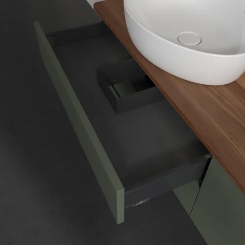 Bild von VILLEROY BOCH Antao Waschbeckenunterschrank, mit Beleuchtung, 4 Auszüge, 1600 x 360 x 500 mm, Front ohne Struktur, Leaf Green Matt Lacquer / Warm Walnut #L28052HL