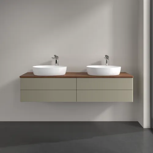 Bild von VILLEROY BOCH Antao Waschbeckenunterschrank, mit Beleuchtung, 4 Auszüge, 1600 x 360 x 500 mm, Front ohne Struktur, Stone Grey Matt Lacquer / Warm Walnut #L28052HK