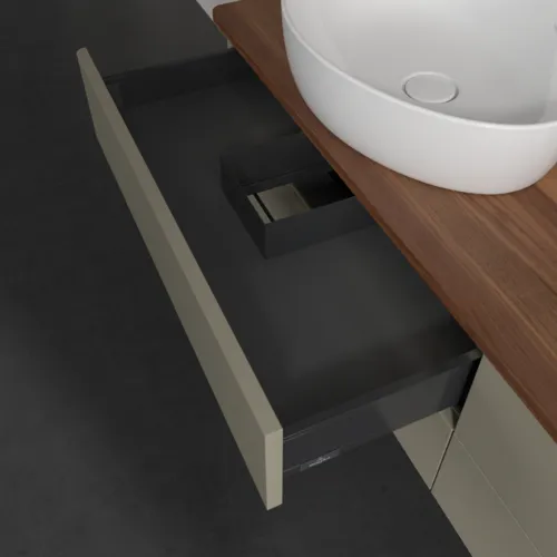 Bild von VILLEROY BOCH Antao Waschbeckenunterschrank, mit Beleuchtung, 4 Auszüge, 1600 x 360 x 500 mm, Front ohne Struktur, Stone Grey Matt Lacquer / Warm Walnut #L28052HK