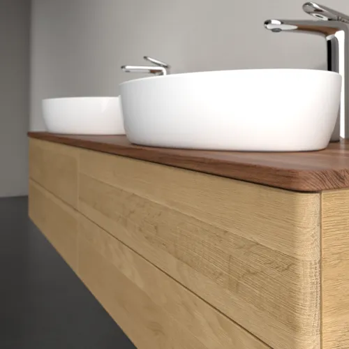 Picture of VILLEROY BOCH Antao Vanity unit, with lighting, 4 pull-out compartments, 1600 x 360 x 500 mm, Front without structure, Honey Oak / Warm Walnut #L28052HN
