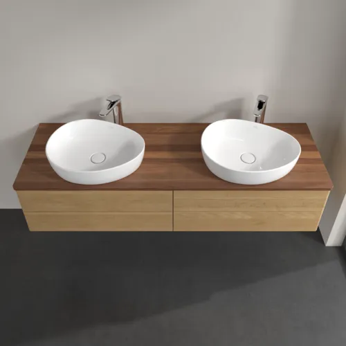 Picture of VILLEROY BOCH Antao Vanity unit, with lighting, 4 pull-out compartments, 1600 x 360 x 500 mm, Front without structure, Honey Oak / Warm Walnut #L28052HN