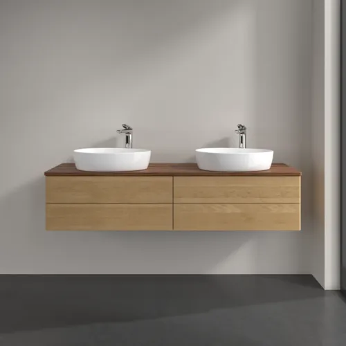 Picture of VILLEROY BOCH Antao Vanity unit, with lighting, 4 pull-out compartments, 1600 x 360 x 500 mm, Front without structure, Honey Oak / Warm Walnut #L28052HN