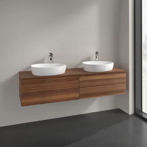 Bild von VILLEROY BOCH Antao Waschbeckenunterschrank, mit Beleuchtung, 4 Auszüge, 1600 x 360 x 500 mm, Front ohne Struktur, Warm Walnut / Warm Walnut #L28052HM