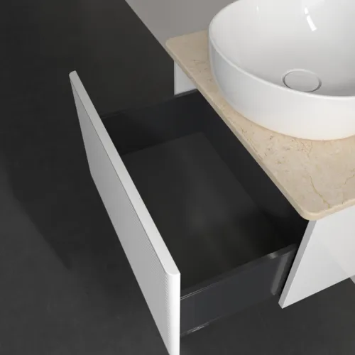 Bild von VILLEROY BOCH Antao Waschbeckenunterschrank, mit Beleuchtung, 1 Auszug, 600 x 360 x 500 mm, Front mit Struktur, Glossy White Lacquer / Botticino #L29113GF