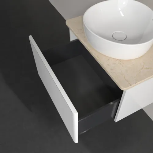 Bild von VILLEROY BOCH Antao Waschbeckenunterschrank, mit Beleuchtung, 1 Auszug, 600 x 360 x 500 mm, Front mit Struktur, Glossy White Lacquer / Botticino #L29113GF