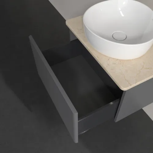 Bild von VILLEROY BOCH Antao Waschbeckenunterschrank, mit Beleuchtung, 1 Auszug, 600 x 360 x 500 mm, Front mit Struktur, Anthracite Matt Lacquer / Botticino #L29113GK