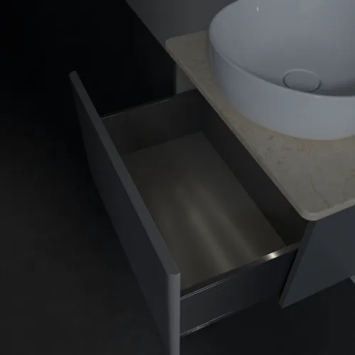 Bild von VILLEROY BOCH Antao Waschbeckenunterschrank, mit Beleuchtung, 1 Auszug, 600 x 360 x 500 mm, Front mit Struktur, Anthracite Matt Lacquer / Botticino #L29113GK