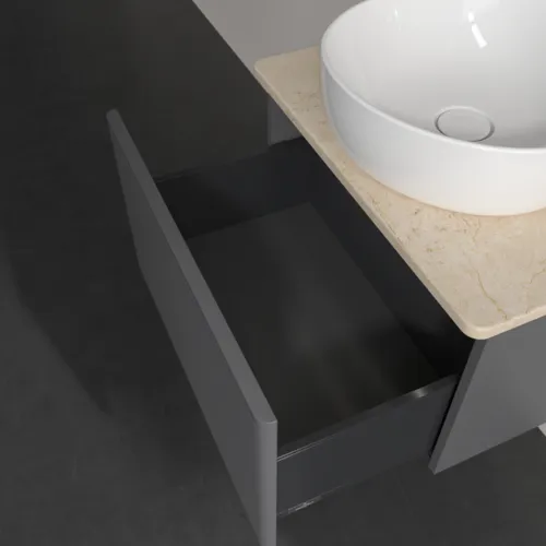 Bild von VILLEROY BOCH Antao Waschbeckenunterschrank, mit Beleuchtung, 1 Auszug, 600 x 360 x 500 mm, Front mit Struktur, Anthracite Matt Lacquer / Botticino #L29113GK