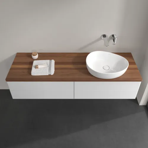 Bild von VILLEROY BOCH Antao Waschbeckenunterschrank, mit Beleuchtung, 4 Auszüge, 1600 x 360 x 500 mm, Front ohne Struktur, Glossy White Lacquer / Warm Walnut #L27012GF