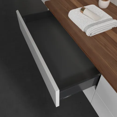 Bild von VILLEROY BOCH Antao Waschbeckenunterschrank, mit Beleuchtung, 4 Auszüge, 1600 x 360 x 500 mm, Front ohne Struktur, Glossy White Lacquer / Warm Walnut #L27012GF