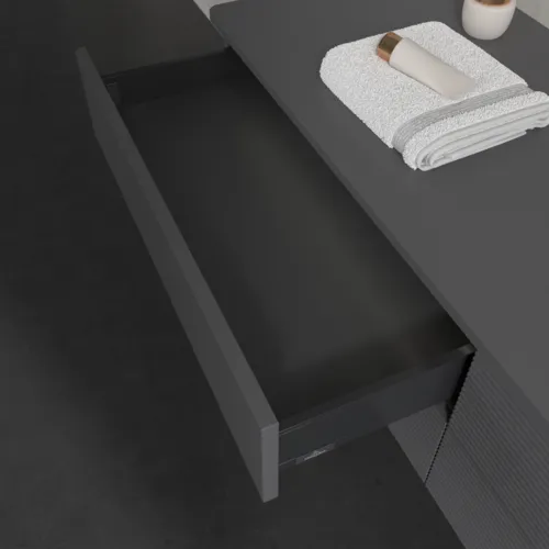 Bild von VILLEROY BOCH Antao Waschbeckenunterschrank, mit Beleuchtung, 4 Auszüge, 1600 x 360 x 500 mm, Front mit Struktur, Anthracite Matt Lacquer / Anthracite Matt Lacquer #L27110GK