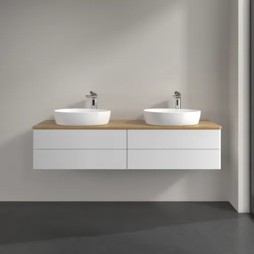 Bild von VILLEROY BOCH Antao Waschbeckenunterschrank, mit Beleuchtung, 4 Auszüge, 1600 x 360 x 500 mm, Front ohne Struktur, Glossy White Lacquer / Honey Oak #L28051GF