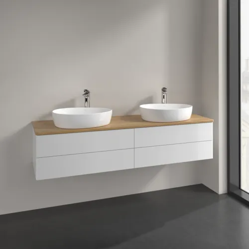 Bild von VILLEROY BOCH Antao Waschbeckenunterschrank, mit Beleuchtung, 4 Auszüge, 1600 x 360 x 500 mm, Front ohne Struktur, Glossy White Lacquer / Honey Oak #L28051GF