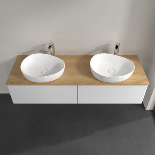 Bild von VILLEROY BOCH Antao Waschbeckenunterschrank, mit Beleuchtung, 4 Auszüge, 1600 x 360 x 500 mm, Front ohne Struktur, Glossy White Lacquer / Honey Oak #L28051GF