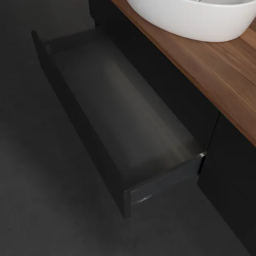 Bild von VILLEROY BOCH Antao Waschbeckenunterschrank, mit Beleuchtung, 4 Auszüge, 1600 x 360 x 500 mm, Front ohne Struktur, Black Matt Lacquer / Warm Walnut #L26052PD