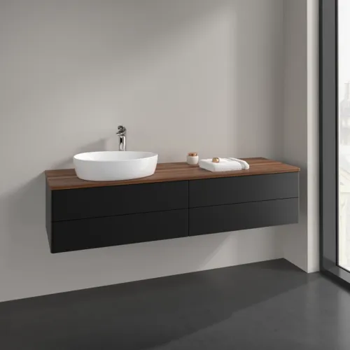 Bild von VILLEROY BOCH Antao Waschbeckenunterschrank, mit Beleuchtung, 4 Auszüge, 1600 x 360 x 500 mm, Front ohne Struktur, Black Matt Lacquer / Warm Walnut #L26052PD