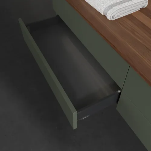 Bild von VILLEROY BOCH Antao Waschbeckenunterschrank, mit Beleuchtung, 4 Auszüge, 1600 x 360 x 500 mm, Front ohne Struktur, Leaf Green Matt Lacquer / Warm Walnut #L27012HL