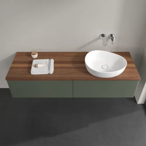 Bild von VILLEROY BOCH Antao Waschbeckenunterschrank, mit Beleuchtung, 4 Auszüge, 1600 x 360 x 500 mm, Front ohne Struktur, Leaf Green Matt Lacquer / Warm Walnut #L27012HL