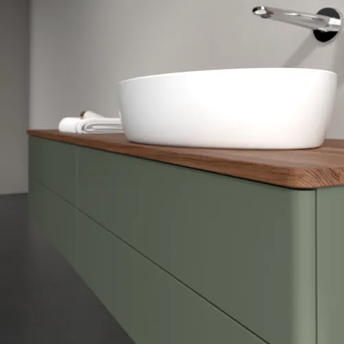 Bild von VILLEROY BOCH Antao Waschbeckenunterschrank, mit Beleuchtung, 4 Auszüge, 1600 x 360 x 500 mm, Front ohne Struktur, Leaf Green Matt Lacquer / Warm Walnut #L27012HL