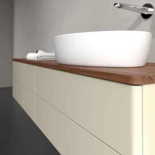 Bild von VILLEROY BOCH Antao Waschbeckenunterschrank, mit Beleuchtung, 4 Auszüge, 1600 x 360 x 500 mm, Front ohne Struktur, Silk Grey Matt Lacquer / Warm Walnut #L27012HJ