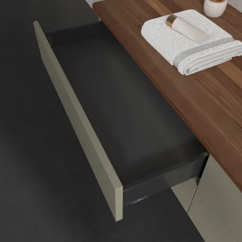 Bild von VILLEROY BOCH Antao Waschbeckenunterschrank, mit Beleuchtung, 4 Auszüge, 1600 x 360 x 500 mm, Front ohne Struktur, Stone Grey Matt Lacquer / Warm Walnut #L27012HK