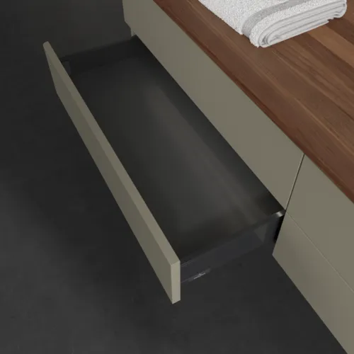 Bild von VILLEROY BOCH Antao Waschbeckenunterschrank, mit Beleuchtung, 4 Auszüge, 1600 x 360 x 500 mm, Front ohne Struktur, Stone Grey Matt Lacquer / Warm Walnut #L27012HK