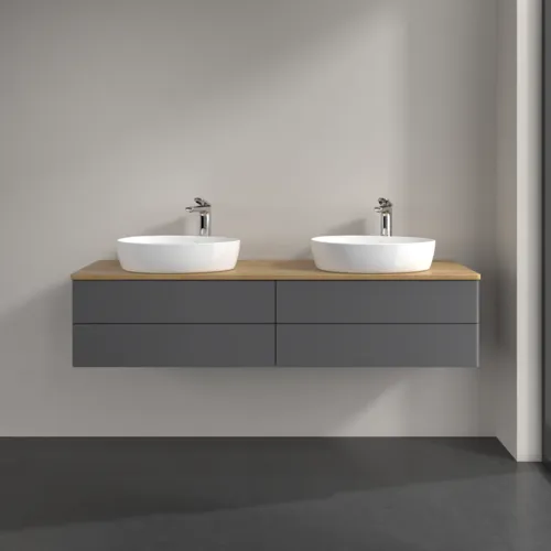 Bild von VILLEROY BOCH Antao Waschbeckenunterschrank, mit Beleuchtung, 4 Auszüge, 1600 x 360 x 500 mm, Front ohne Struktur, Anthracite Matt Lacquer / Honey Oak #L28051GK