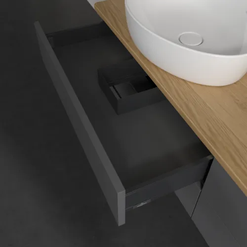 Bild von VILLEROY BOCH Antao Waschbeckenunterschrank, mit Beleuchtung, 4 Auszüge, 1600 x 360 x 500 mm, Front ohne Struktur, Anthracite Matt Lacquer / Honey Oak #L28051GK
