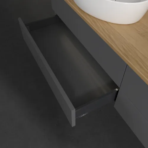 Bild von VILLEROY BOCH Antao Waschbeckenunterschrank, mit Beleuchtung, 4 Auszüge, 1600 x 360 x 500 mm, Front ohne Struktur, Anthracite Matt Lacquer / Honey Oak #L28051GK