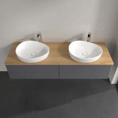 Bild von VILLEROY BOCH Antao Waschbeckenunterschrank, mit Beleuchtung, 4 Auszüge, 1600 x 360 x 500 mm, Front ohne Struktur, Anthracite Matt Lacquer / Honey Oak #L28051GK