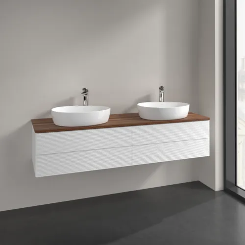 Bild von VILLEROY BOCH Antao Waschbeckenunterschrank, mit Beleuchtung, 4 Auszüge, 1600 x 360 x 500 mm, Front mit Struktur, White Matt Lacquer / Warm Walnut #L28152MT