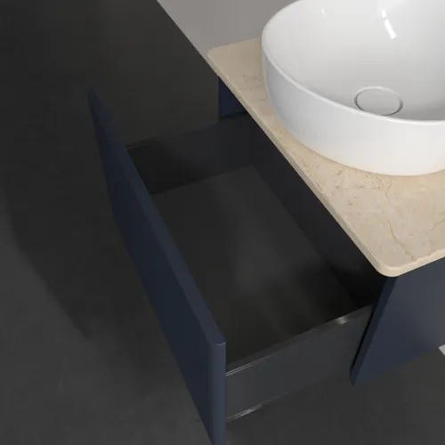 Bild von VILLEROY BOCH Antao Waschbeckenunterschrank, mit Beleuchtung, 1 Auszug, 600 x 360 x 500 mm, Front mit Struktur, Midnight Blue Matt Lacquer / Botticino #L29113HG