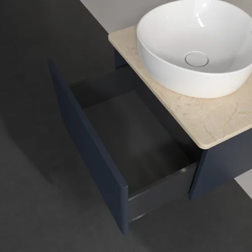 Bild von VILLEROY BOCH Antao Waschbeckenunterschrank, mit Beleuchtung, 1 Auszug, 600 x 360 x 500 mm, Front mit Struktur, Midnight Blue Matt Lacquer / Botticino #L29113HG