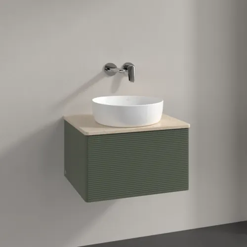Obrázek VILLEROY BOCH Antao Vanity unit, with lighting, 1 pull-out compartment, 600 x 360 x 500 mm, Front with grain texture, Leaf Green Matt Lacquer / Botticino #L29113HL