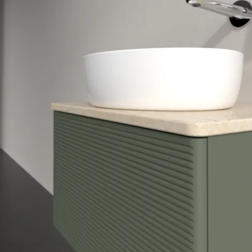 Obrázek VILLEROY BOCH Antao Vanity unit, with lighting, 1 pull-out compartment, 600 x 360 x 500 mm, Front with grain texture, Leaf Green Matt Lacquer / Botticino #L29113HL