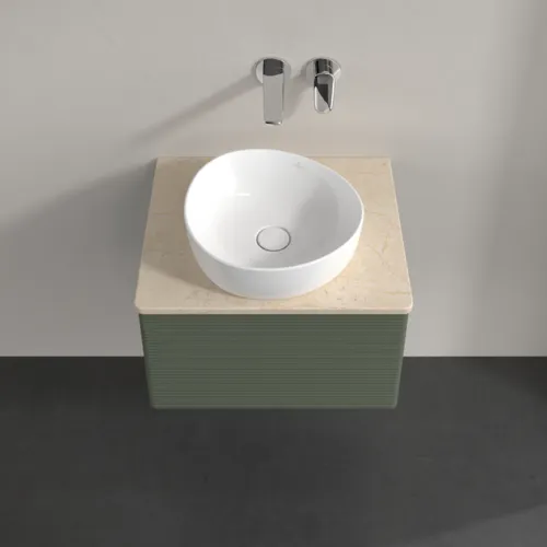 Obrázek VILLEROY BOCH Antao Vanity unit, with lighting, 1 pull-out compartment, 600 x 360 x 500 mm, Front with grain texture, Leaf Green Matt Lacquer / Botticino #L29113HL