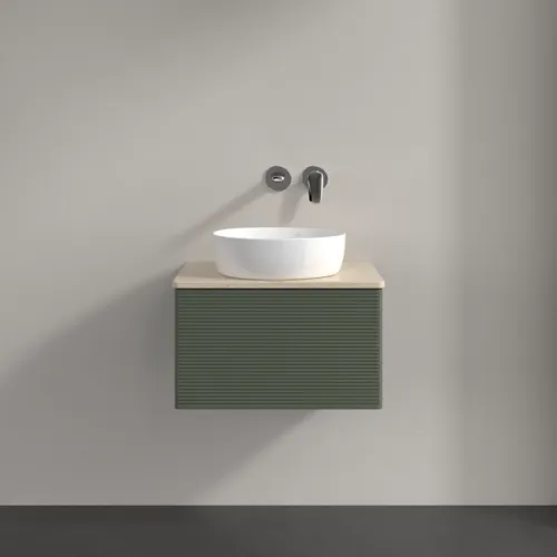 Obrázek VILLEROY BOCH Antao Vanity unit, with lighting, 1 pull-out compartment, 600 x 360 x 500 mm, Front with grain texture, Leaf Green Matt Lacquer / Botticino #L29113HL
