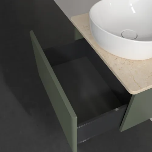 Obrázek VILLEROY BOCH Antao Vanity unit, with lighting, 1 pull-out compartment, 600 x 360 x 500 mm, Front with grain texture, Leaf Green Matt Lacquer / Botticino #L29113HL