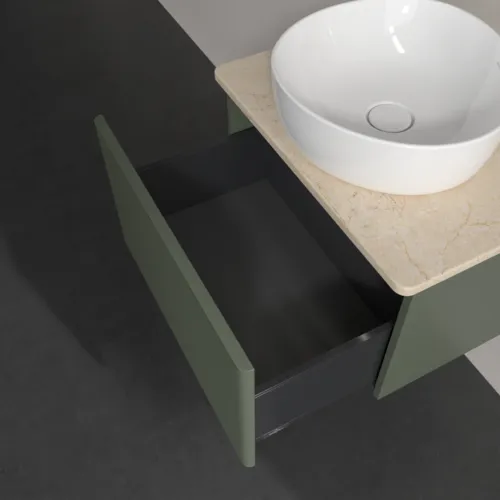 Obrázek VILLEROY BOCH Antao Vanity unit, with lighting, 1 pull-out compartment, 600 x 360 x 500 mm, Front with grain texture, Leaf Green Matt Lacquer / Botticino #L29113HL
