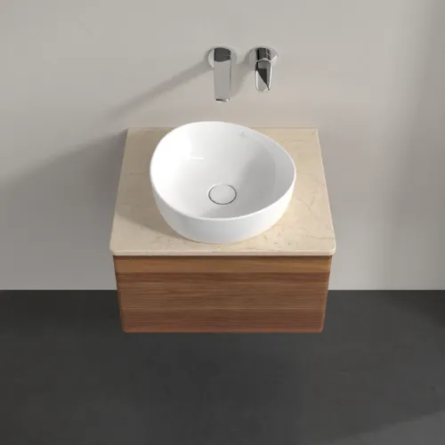 Picture of VILLEROY BOCH Antao Vanity unit, with lighting, 1 pull-out compartment, 600 x 360 x 500 mm, Front with grain texture, Warm Walnut / Botticino #L29113HM