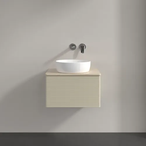 Bild von VILLEROY BOCH Antao Waschbeckenunterschrank, mit Beleuchtung, 1 Auszug, 600 x 360 x 500 mm, Front mit Struktur, Silk Grey Matt Lacquer / Botticino #L29113HJ