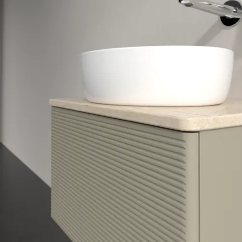 Bild von VILLEROY BOCH Antao Waschbeckenunterschrank, mit Beleuchtung, 1 Auszug, 600 x 360 x 500 mm, Front mit Struktur, Stone Grey Matt Lacquer / Botticino #L29113HK